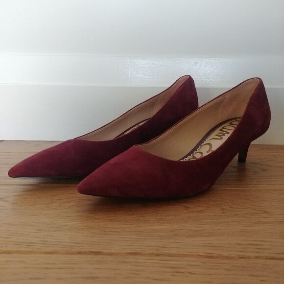 Sam Edelman 7.5 kitten heels pointed toe rich burgundy red real suede leather - Picture 1 of 15